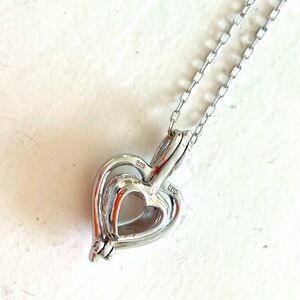 925 Sterling Silver Double Heart Cage Necklace For Pearl Or Gem Chain Locket